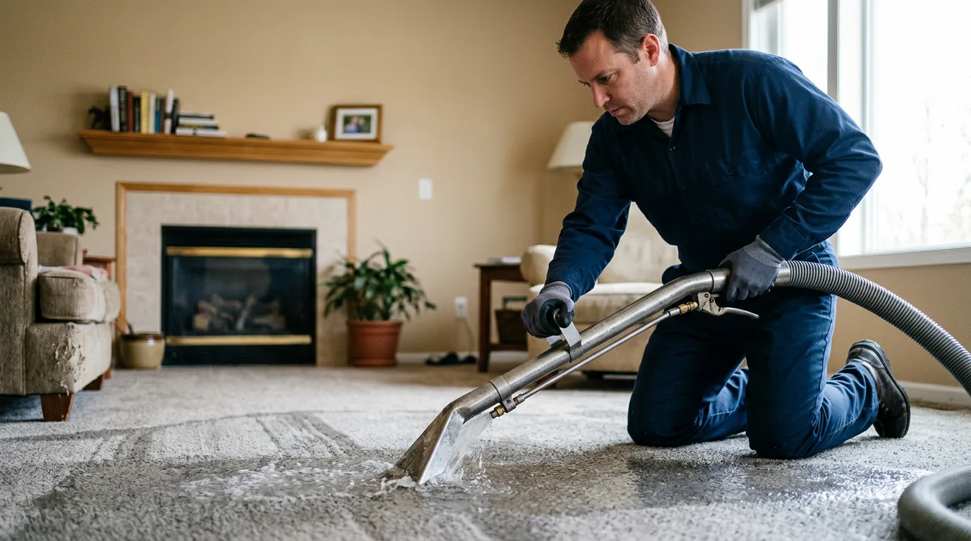 Water damage restoration technician working near Goshen, IN